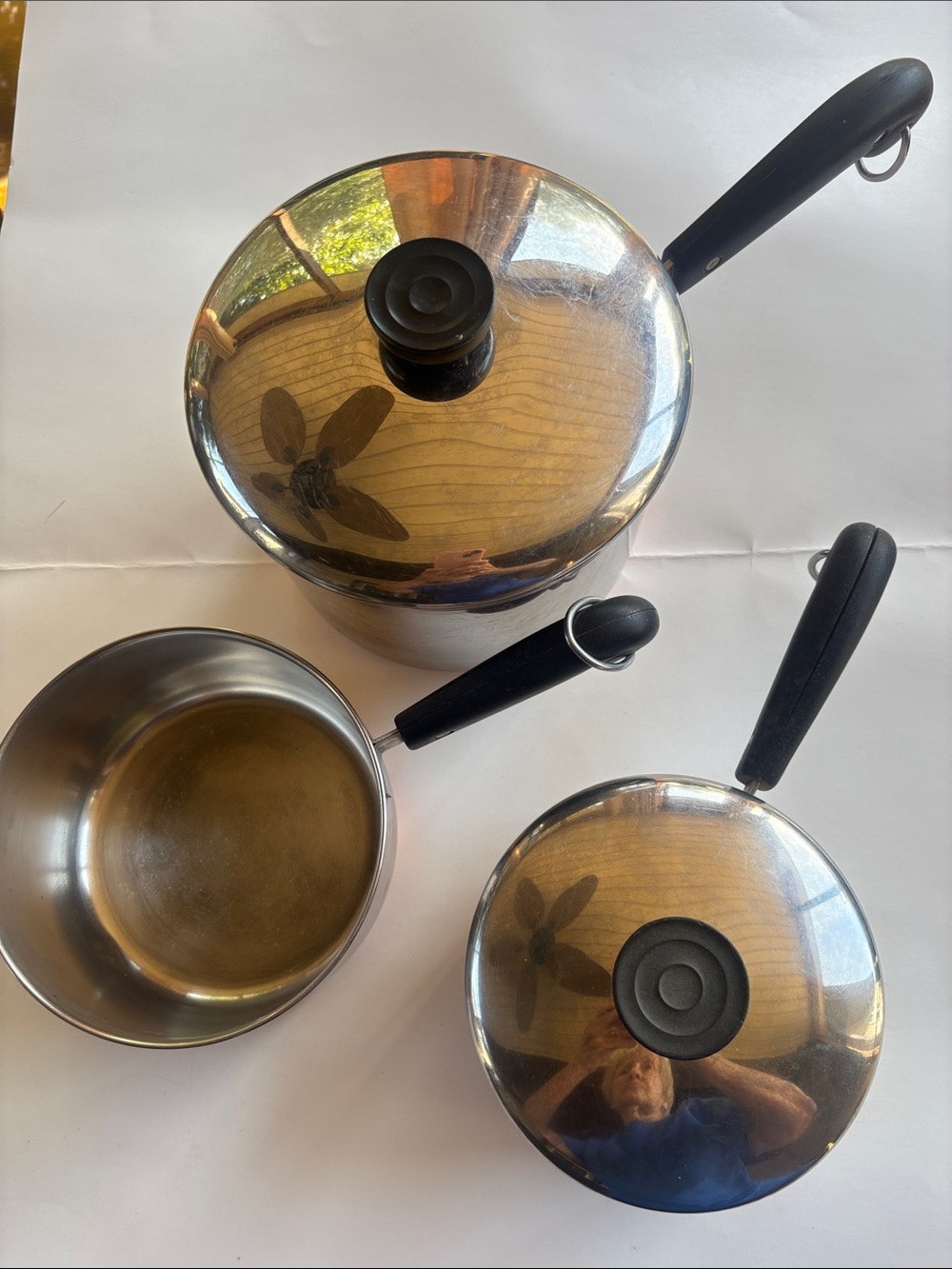 Revere Stainless Steel Saucepan Set with Black Handles copper bottoms - vintage
